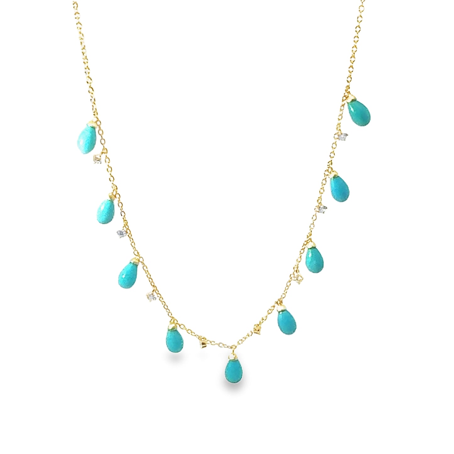 Yellow Gold Turquoise and Diamond Chain Necklace