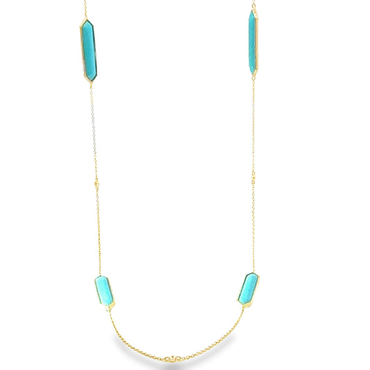 18K Yellow Gold Turquoise and Diamond Necklace (0.02ct)