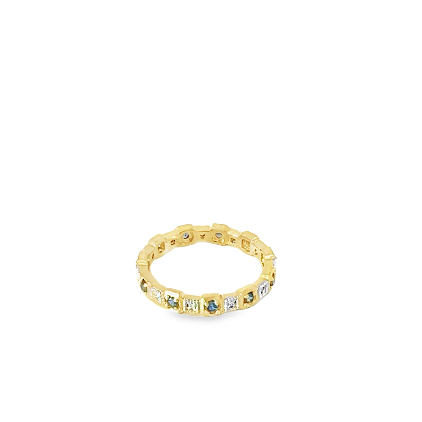 Yellow Gold Squared Interlock Stack Ring with Blue Sapphire and Diamond
