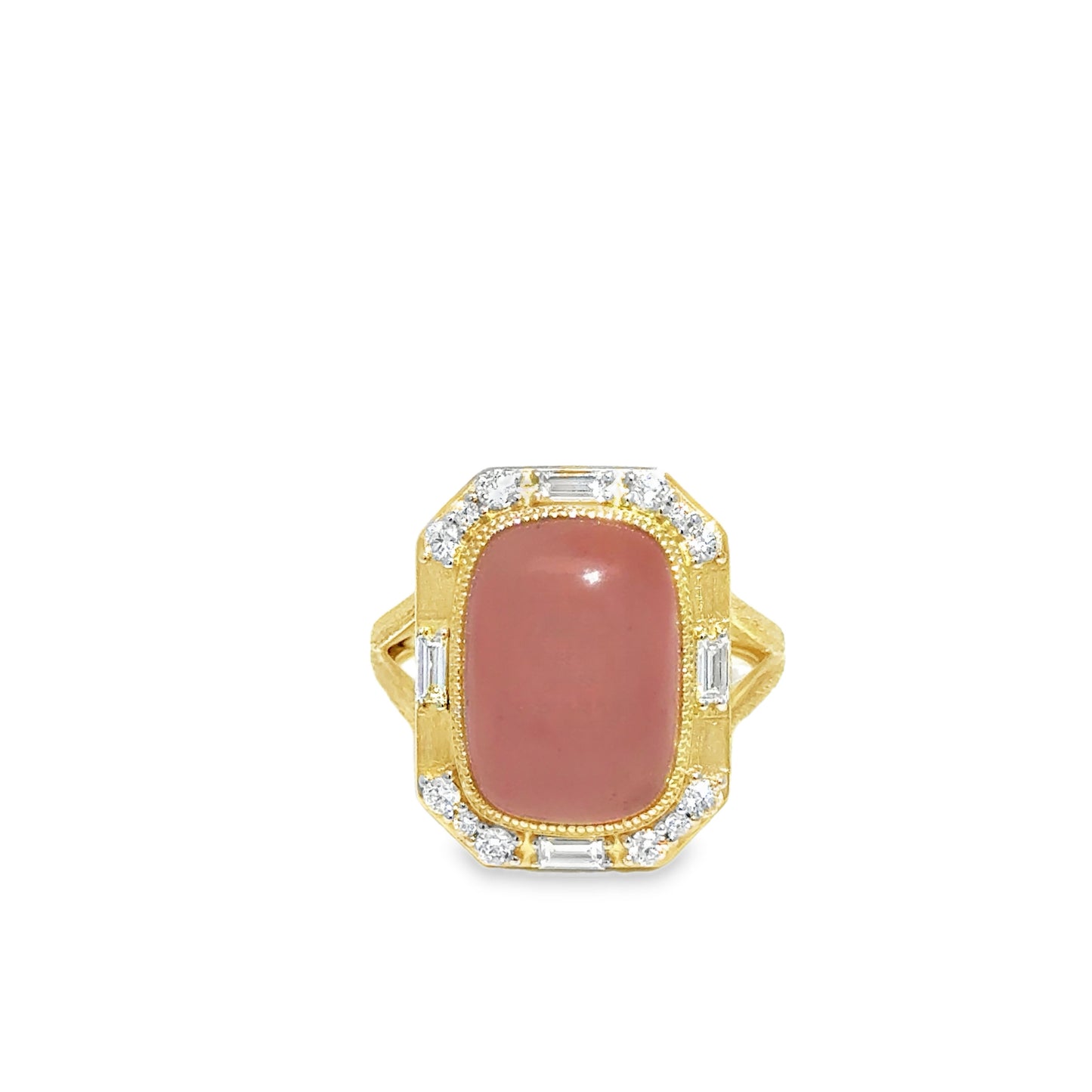 Octagonal 18K Yellow Gold Guava Quartz & White Diamond Ring