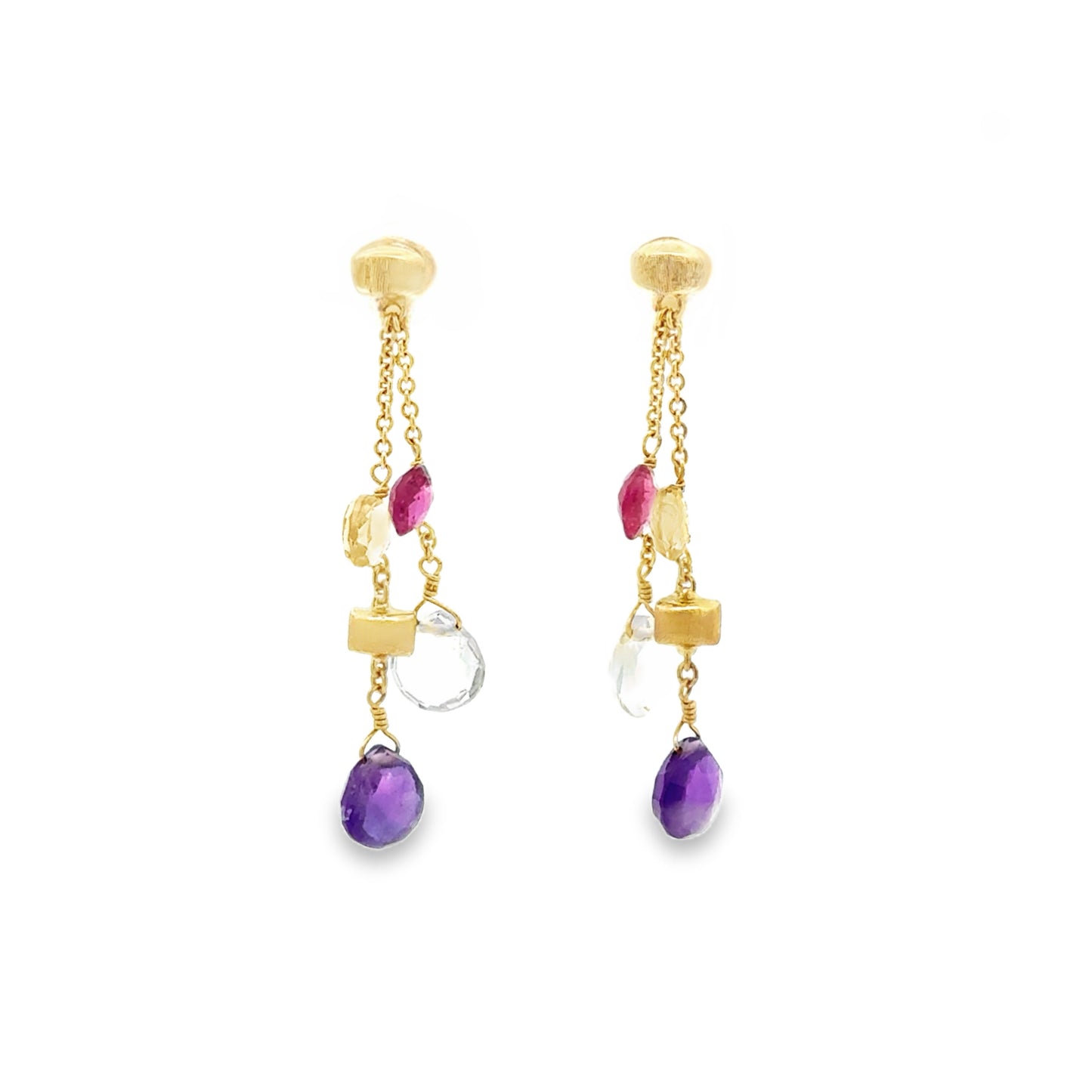 18K Yellow Gold Blue Topaz & Amethyst Accents Drop Earrings