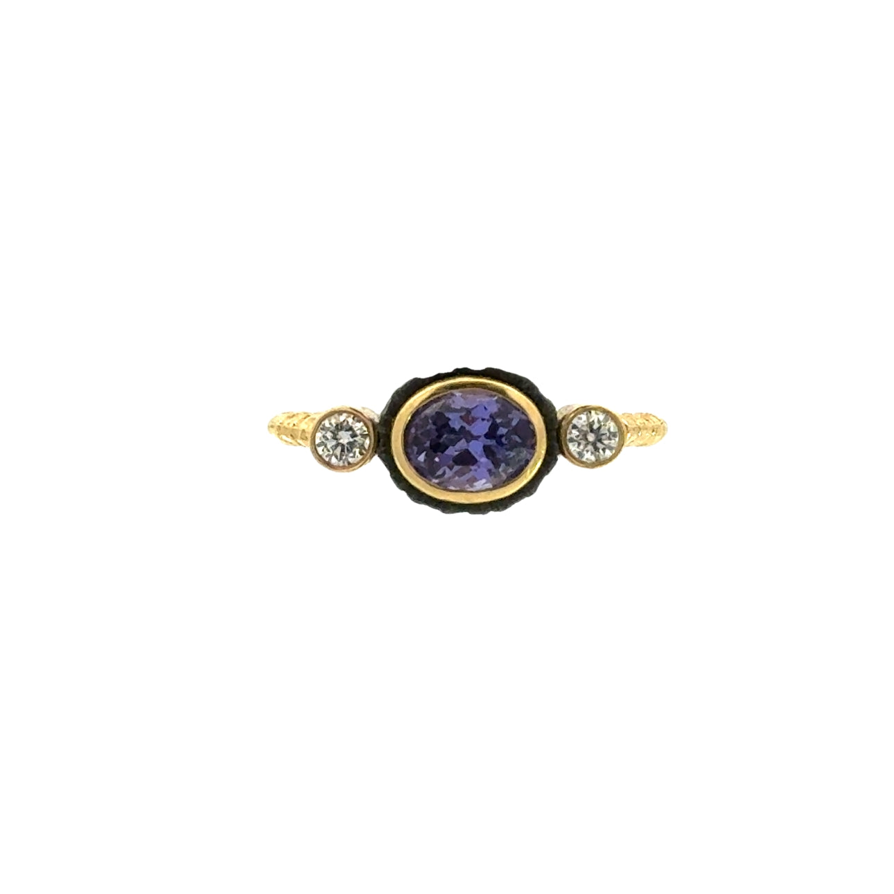 18K Yellow Gold Cobalt Chrome Purple Sapphire Diamond Ring