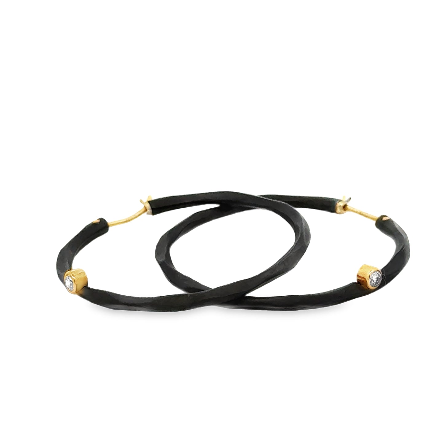 18K Yellow Gold Cobalt Chrome Diamond Hoop Earrings (0.10ct)