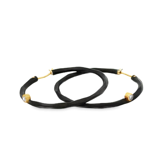 18K Yellow Gold Cobalt Chrome Diamond Hoop Earrings (0.10ct)