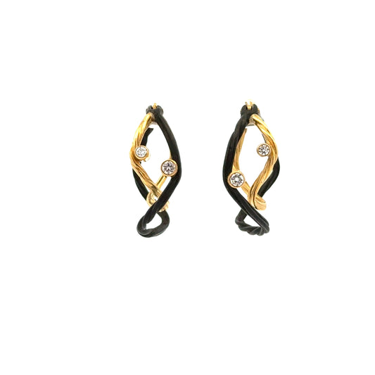 18K Yellow Gold Cobalt Chrome Diamond Hoop Earrings (0.16ct)