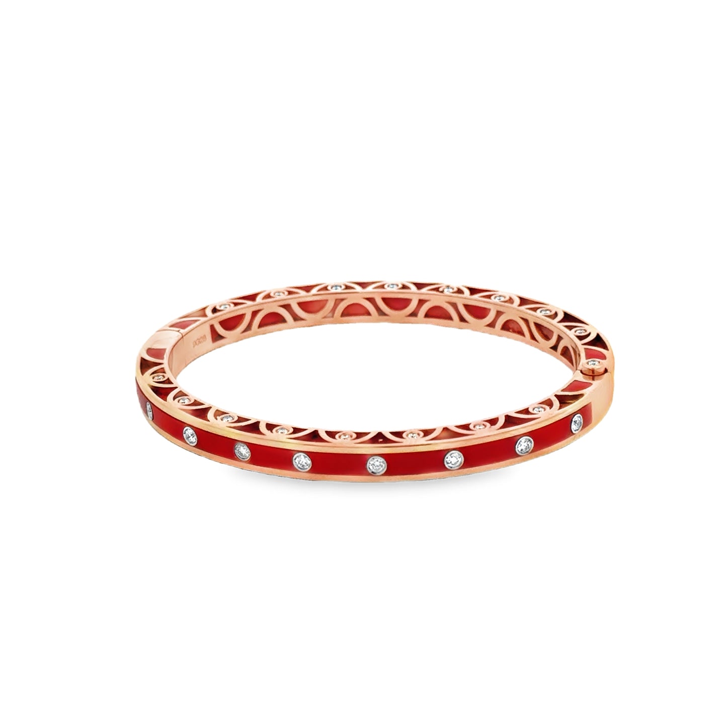 18K Rose Gold Coral & Diamond Bangle Bracelet (0.98ct)