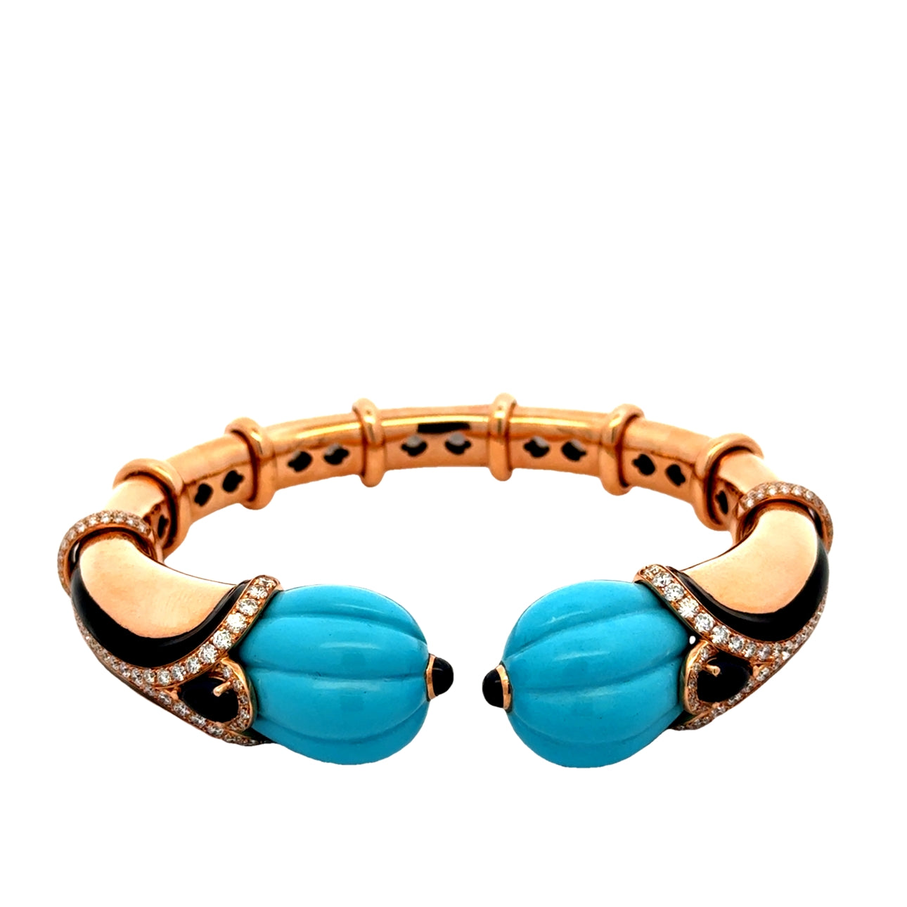 18K Rose Gold Turquoise & Diamond Bangle Bracelet (1.79ct Diamonds)