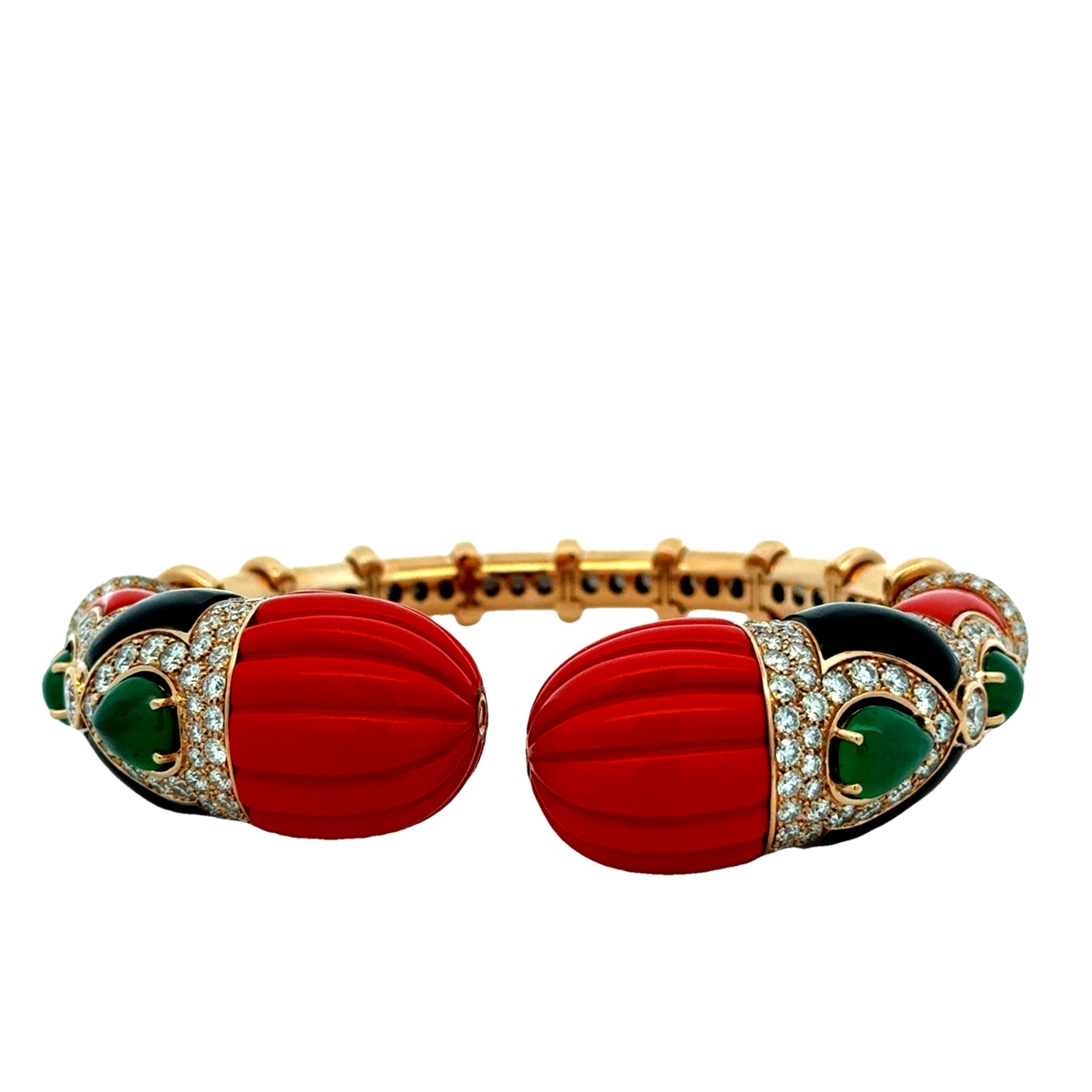 18K Rose Gold Coral & Diamond Bangle Bracelet (6.24ct)