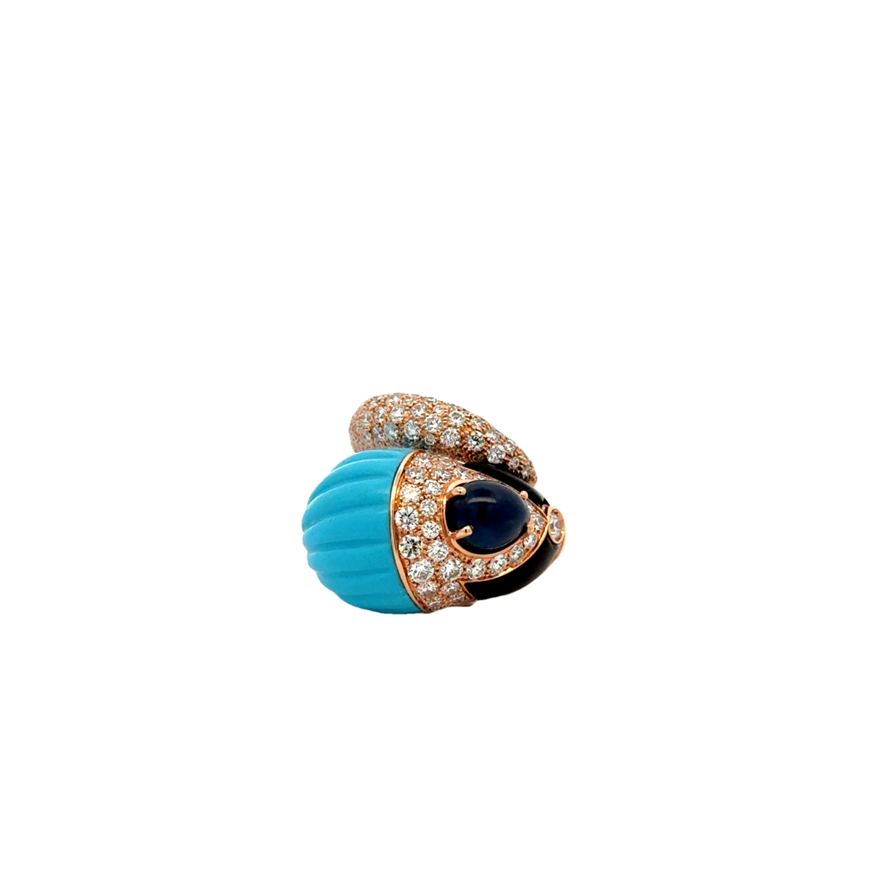 18K Rose Gold Turquoise & Diamond Ring - Black Onyx