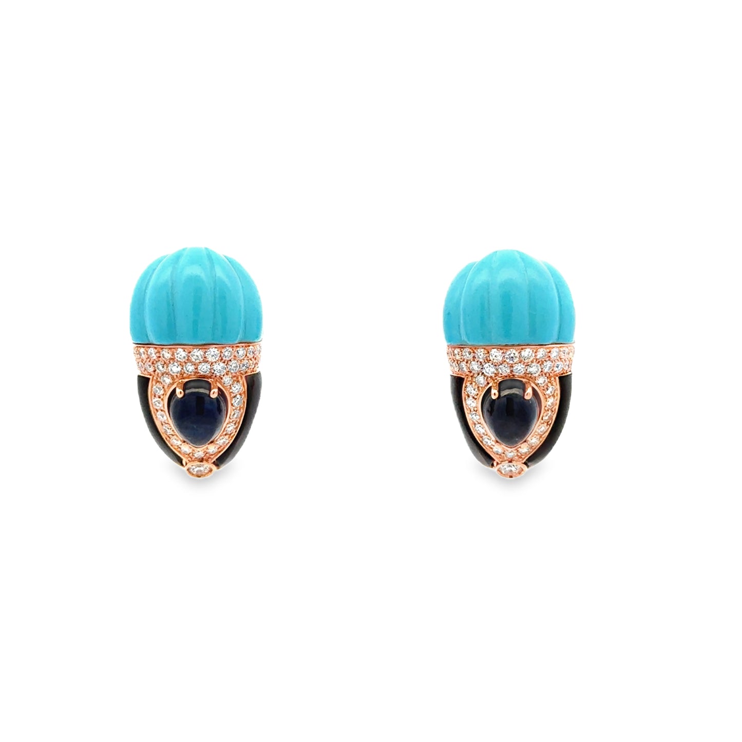 18k Rose Gold Turquoise & Diamond Earrings - Black Onyx