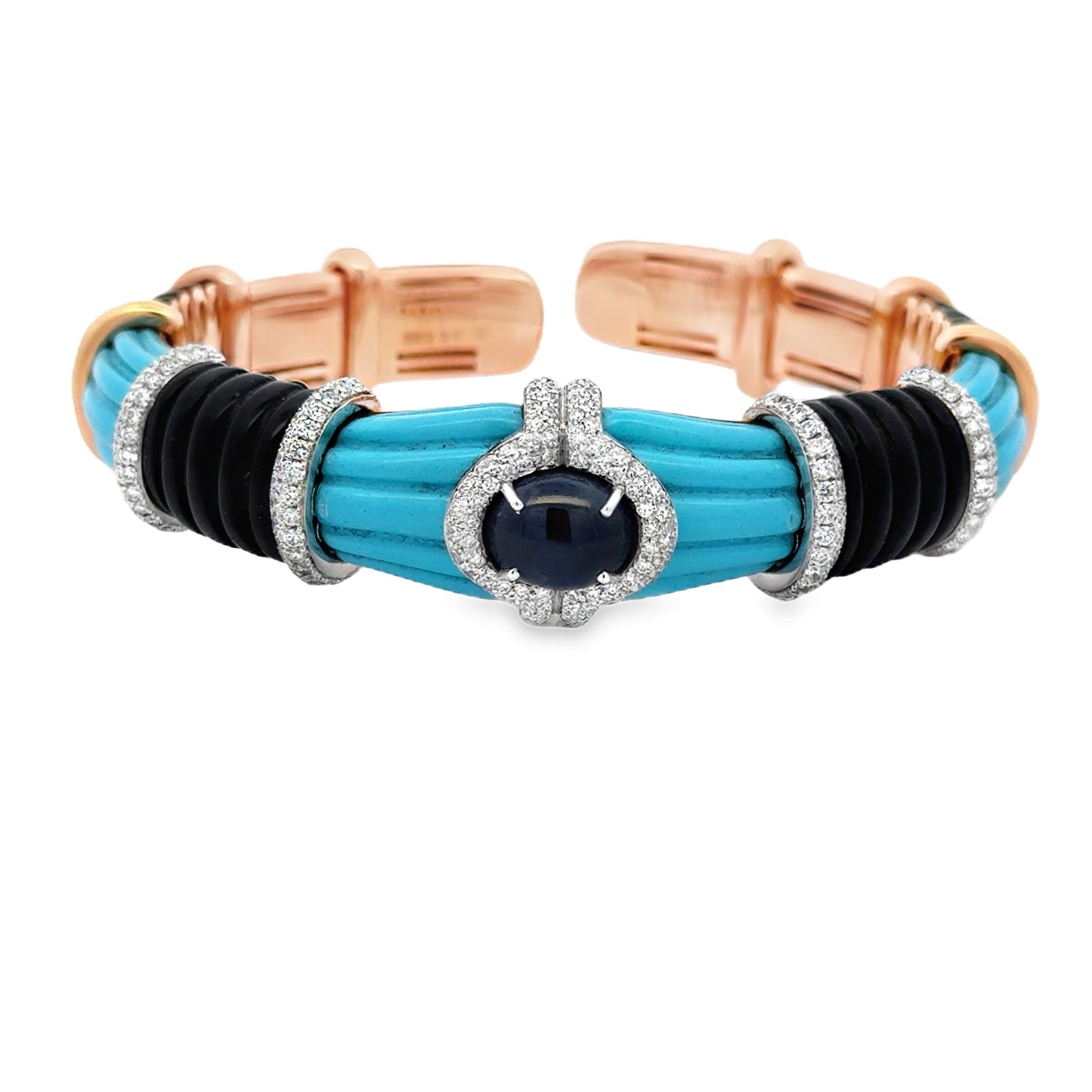 18K Rose Gold Turquoise & Diamond Bangle Bracelet (3.97ct Diamonds)