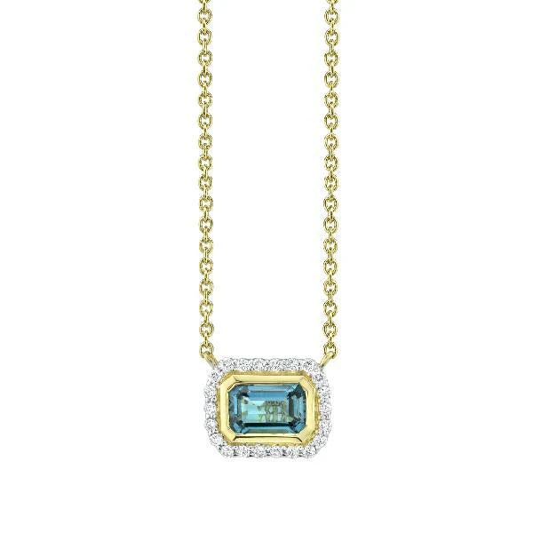 18K Yellow Gold London Blue Topaz & Diamond Necklace (0.70ct Diamonds)