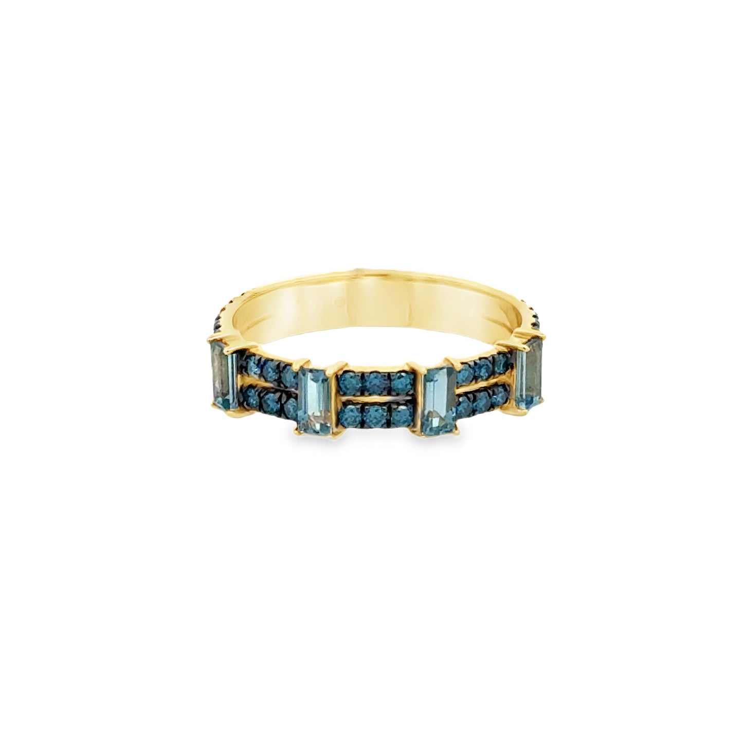 18K Yellow Gold London Blue Topaz & Diamond Ring