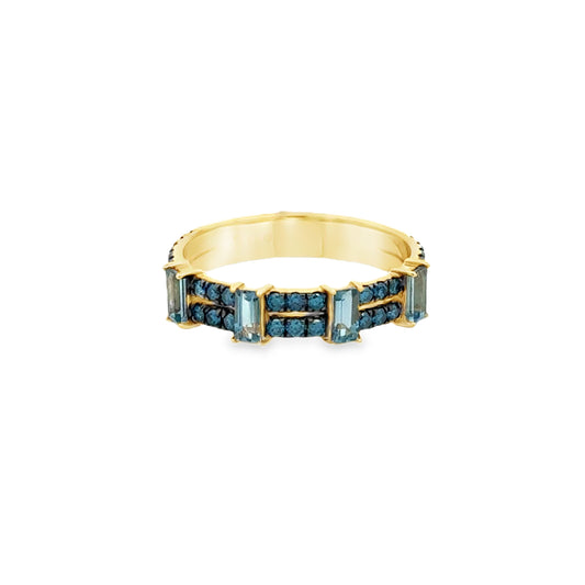 18K Yellow Gold London Blue Topaz & Diamond Ring