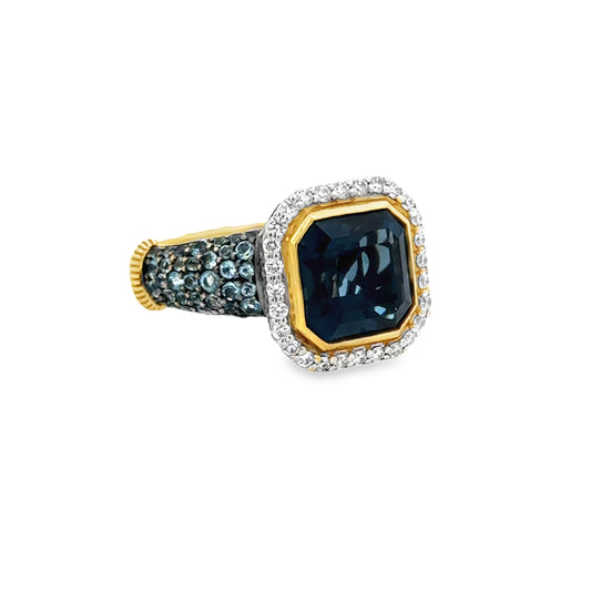 18K Yellow Gold London Blue & Diamond Ring (3.00ct)