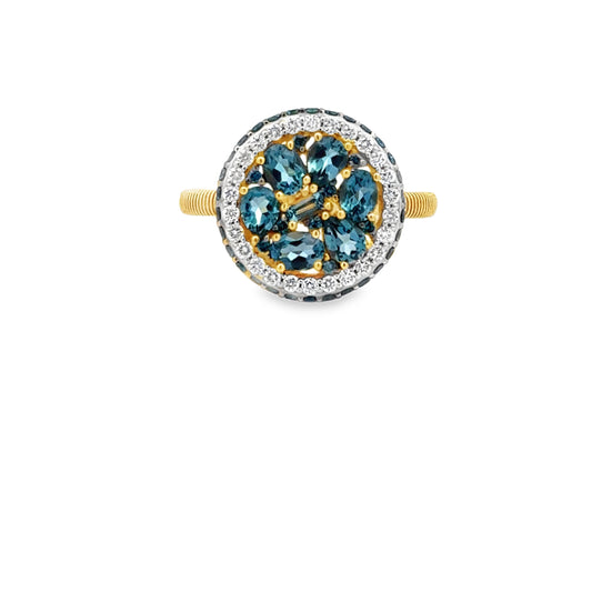 18K Yellow Gold London Blue Topaz  & Diamond Ring