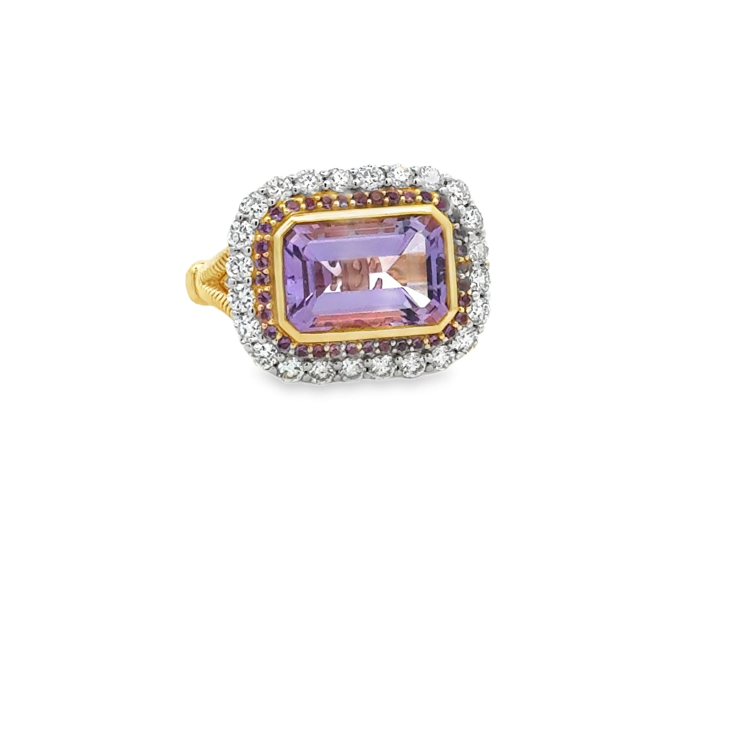 18K Yellow Gold Amethyst & Diamond Halo Ring