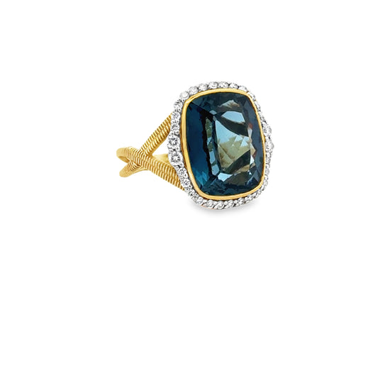 18K Yellow Gold London Blue & Diamond Ring (9.88ct)