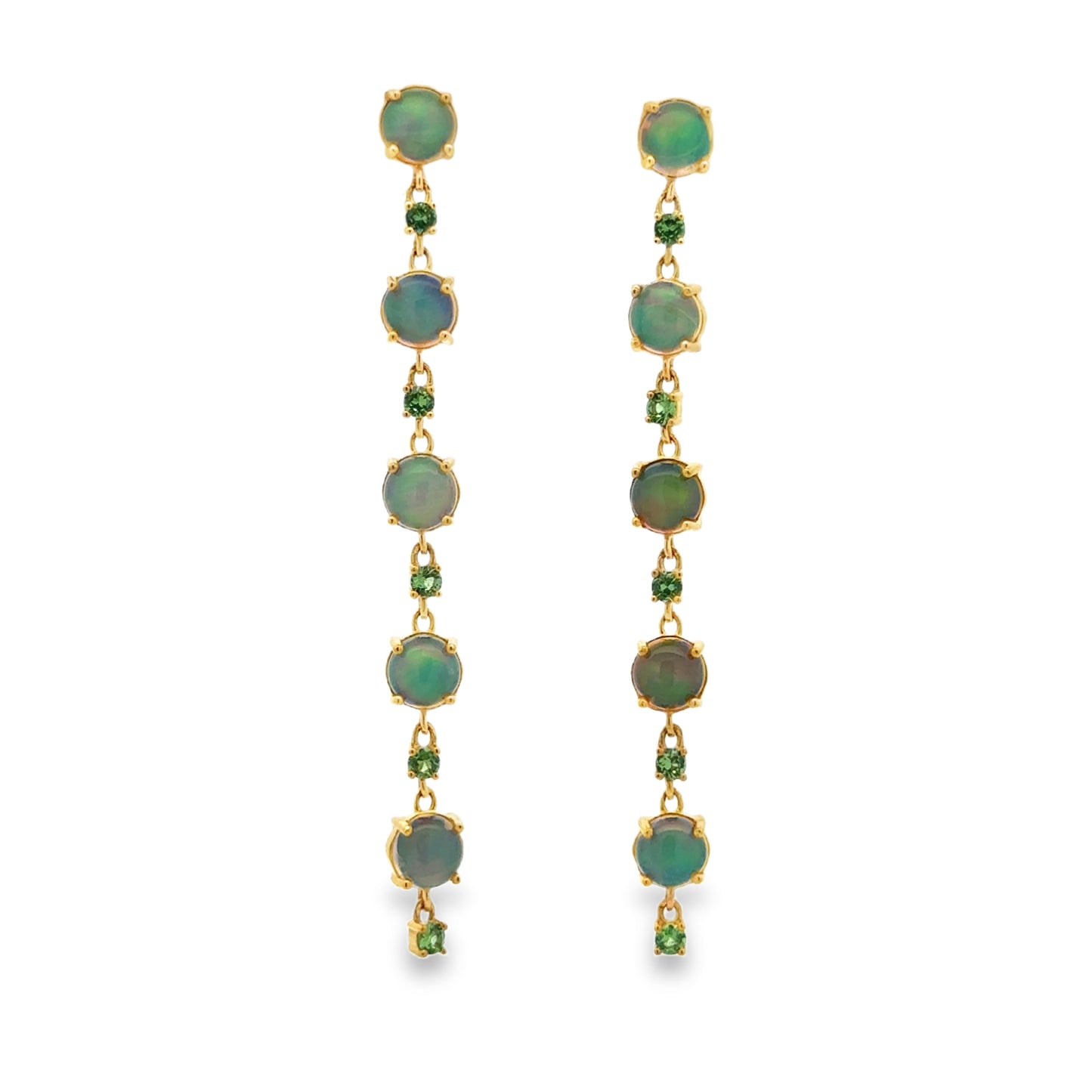 18K Yellow Gold Ethiopian Opal & Tsavorite Drop Earrings