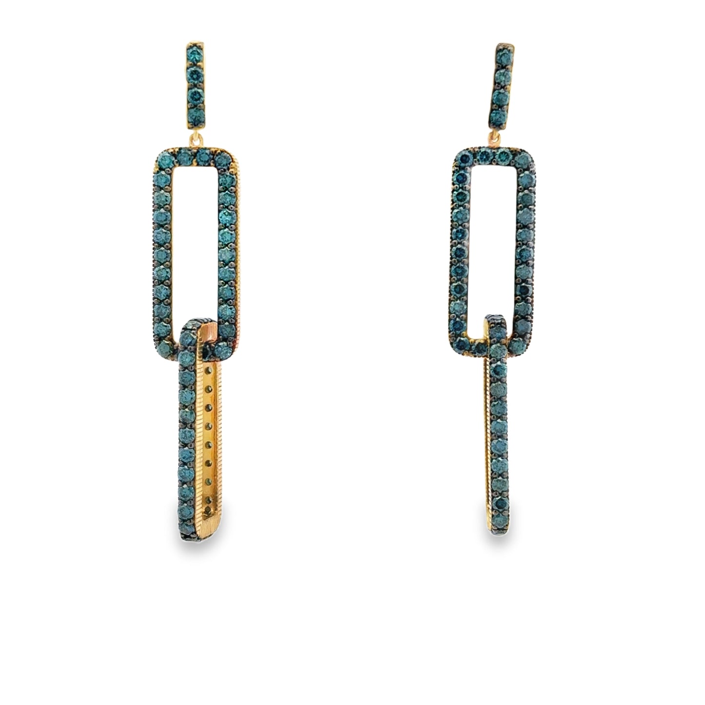 18K Yellow Gold Blue Diamond Link Drop Earrings (4.16ct)