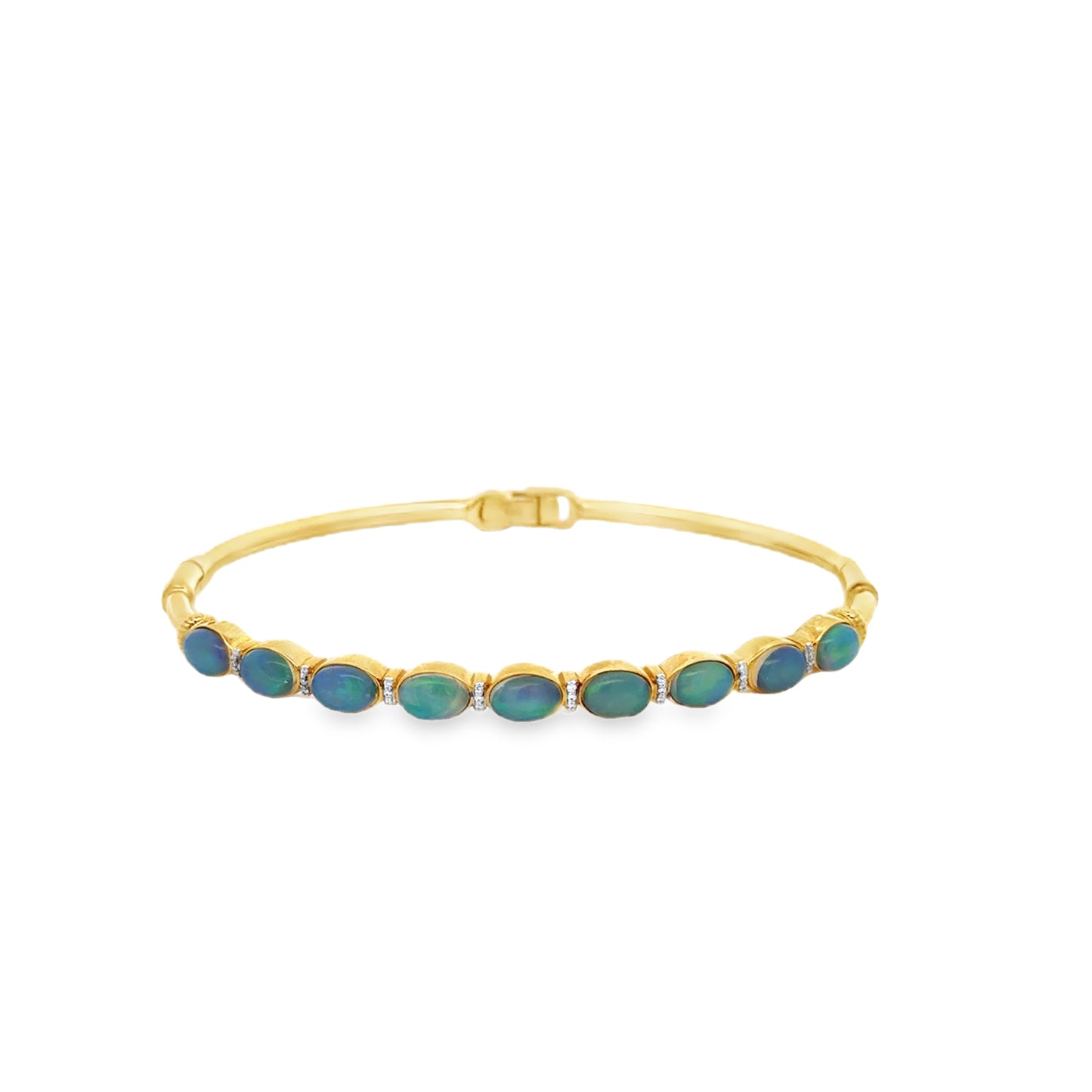 18K Yellow Gold Opal & Diamond Bangle Bracelet