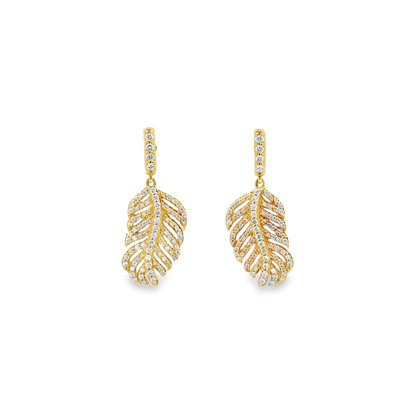 18K Yellow Gold Feather Drop Earrings (0.59ct)