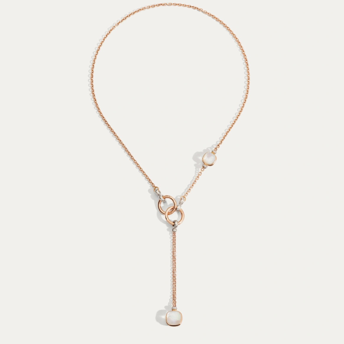 18K Rose & White Gold MOP & Topaz Diamond Necklace - 24 Round Brilliant Cut Diamonds