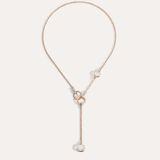 18K Rose & White Gold MOP & Topaz Diamond Necklace - 24 Round Brilliant Cut Diamonds