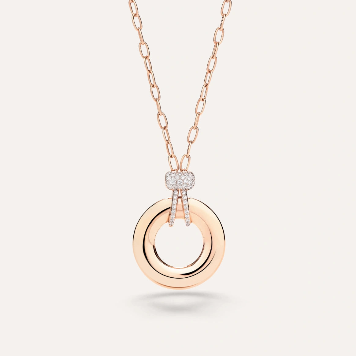 18K Rose Gold Diamond Pendant Necklace - Round Brilliant Cut Diamonds