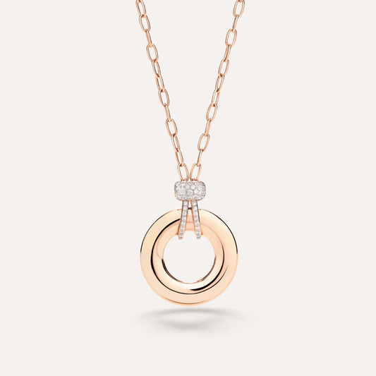 18K Rose Gold Diamond Pendant Necklace - Round Brilliant Cut Diamonds
