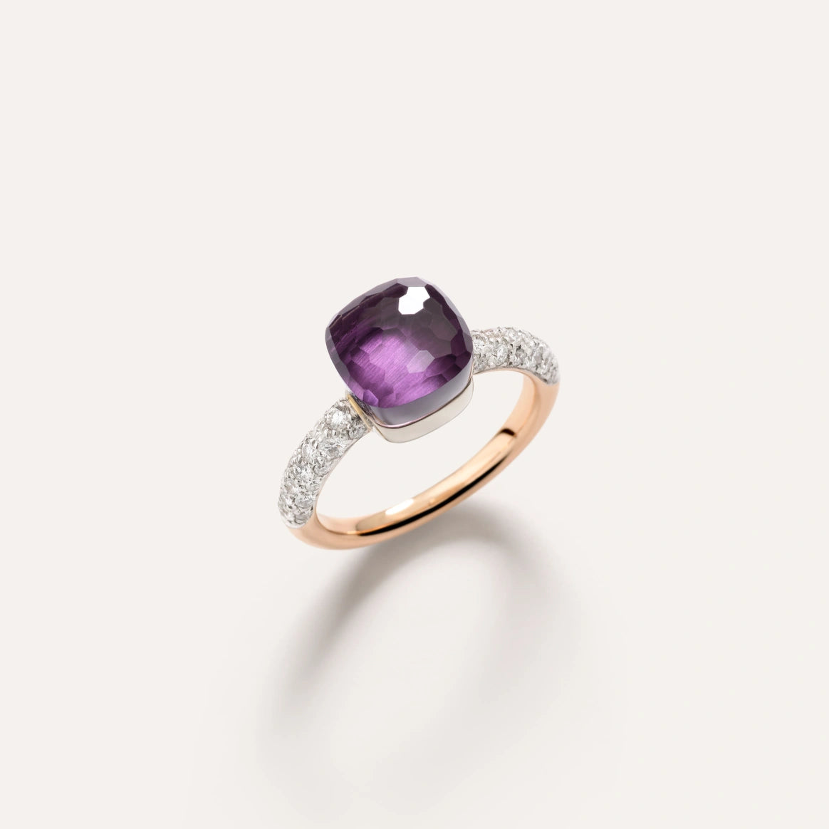 18K Rose Gold Amethyst & Diamond Nudo Petite Ring - 36 Round Brilliant Cut Diamonds (0.50ct)