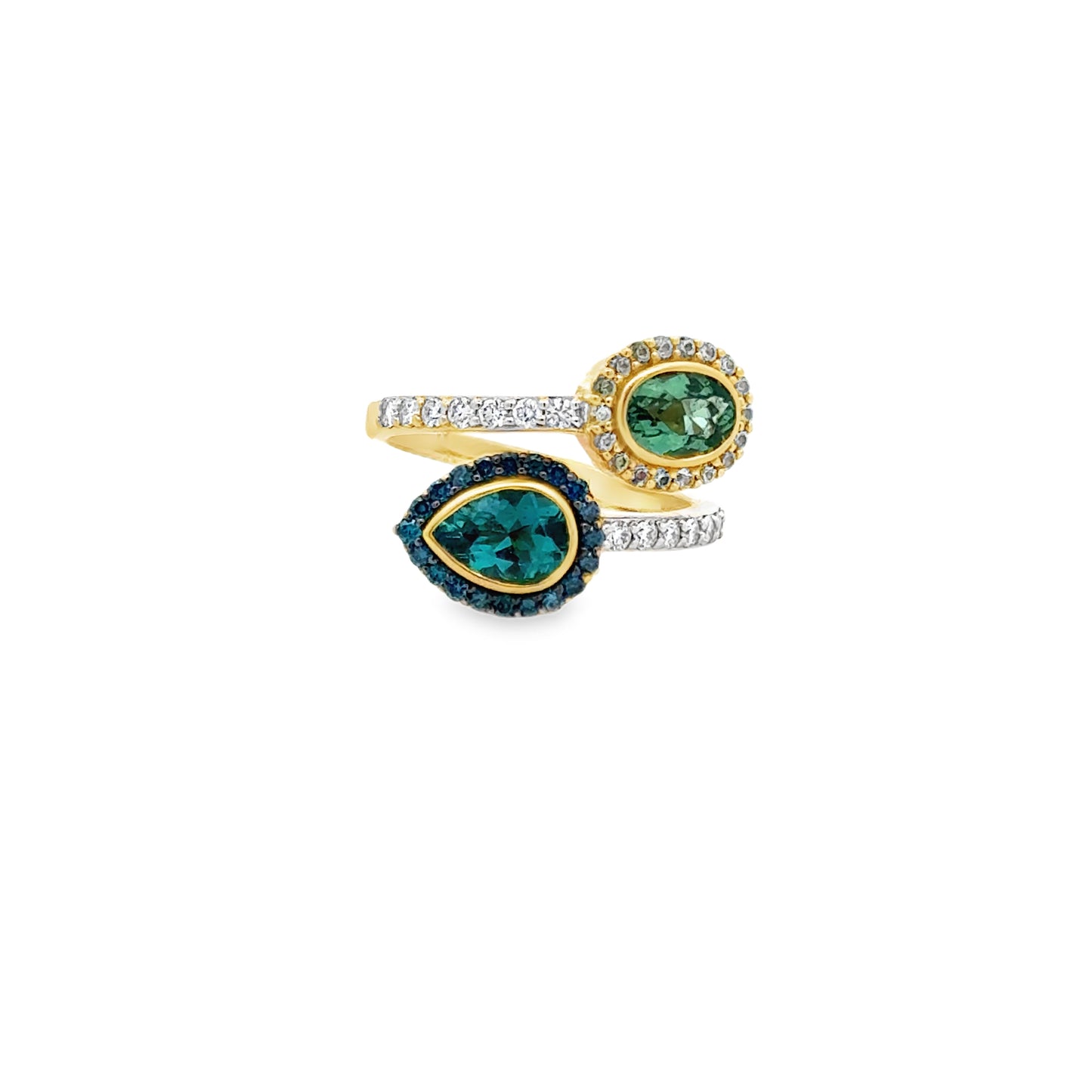 18k Yellow Gold Green Tourmaline & Blue Diamond Toit et Mio Ring