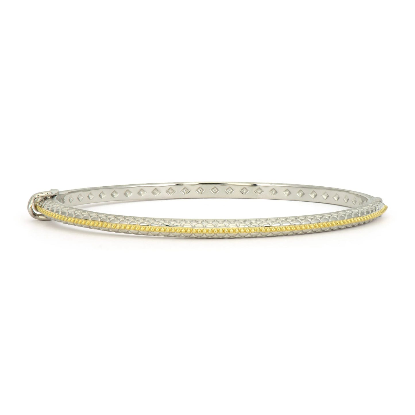 18K Yellow Gold and Sterling Silver Everyday Thin Rope Bangle Bracelet