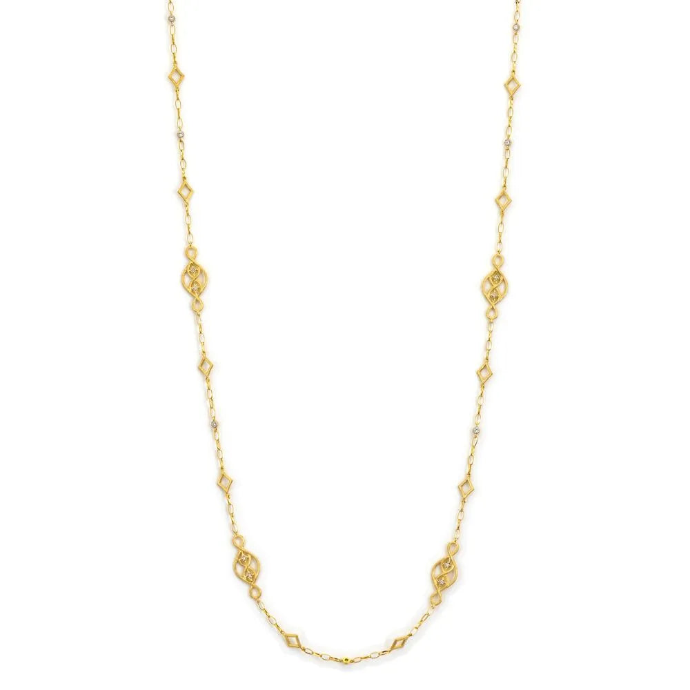 18K Yellow Gold Diamond Moroccan Marquis Station Necklace