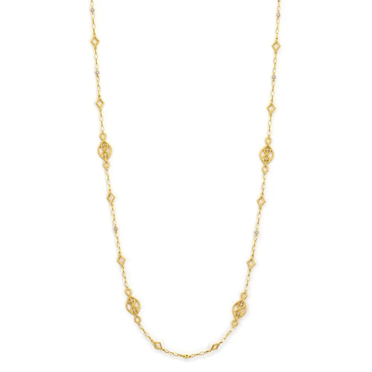 18K Yellow Gold Diamond Moroccan Marquis Station Necklace