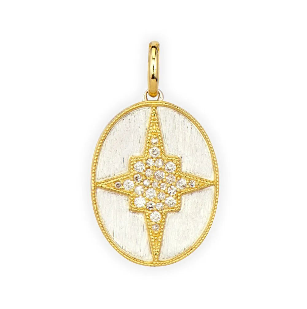 18K Yellow Gold and Sterling Silver Oval Pave Pendant
