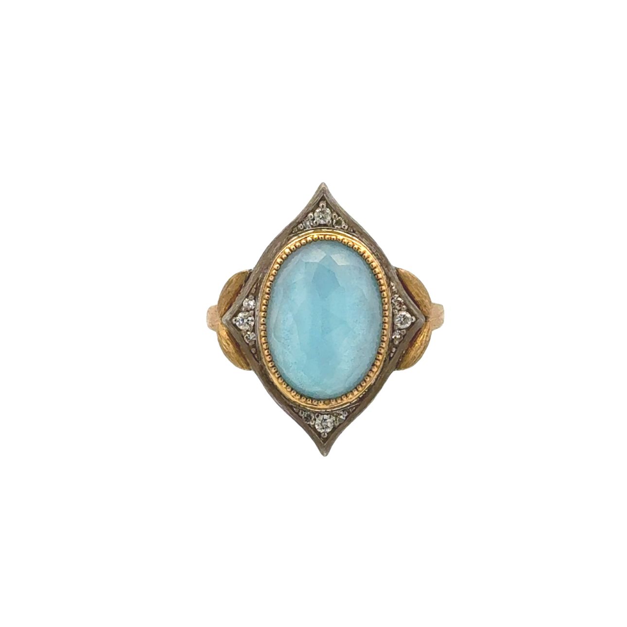 18K Yellow Gold & Silver North South Pointing Cocktail Ring (0.10ct)