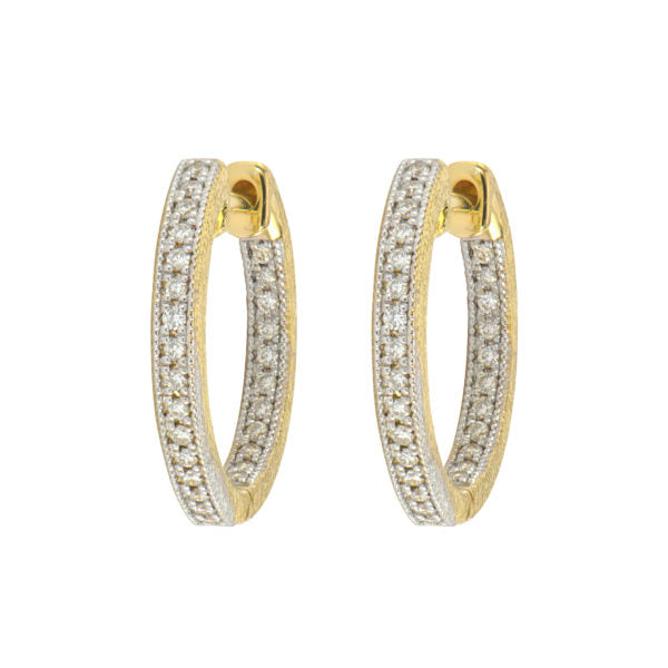 18K Yellow Gold Diamond Camelia Hoop Earrings (0.27ct)