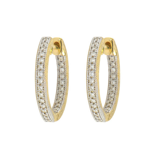 18K Yellow Gold Diamond Camelia Hoop Earrings (0.27ct)