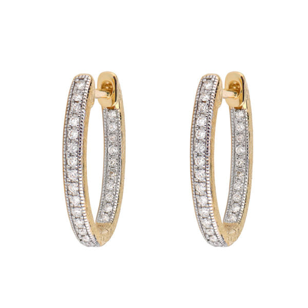 18K Yellow Gold Diamond Delicate Small Oval Hoop Earrings (0.19ct)