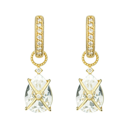 18K Yellow Gold Tiny Criss Cross Wrapped Pear White Topaz Earring Charms (0.03ct Diamonds) & Diamond Bangle Bracelet (0.03ct Diamonds)