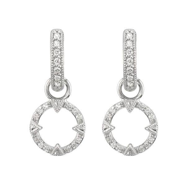 18K White Gold Lisse Pave Open Circle Half Kite Earring Charms (0.12ct)