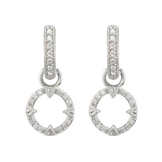 18K White Gold Lisse Pave Open Circle Half Kite Earring Charms (0.12ct)