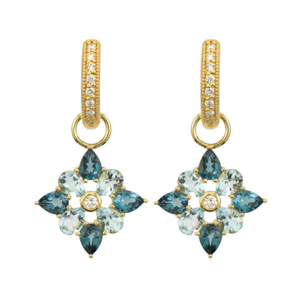 18K Yellow Gold Provence Four Petal Earring Charms London Blue Topaz (0.04ct Diamonds)