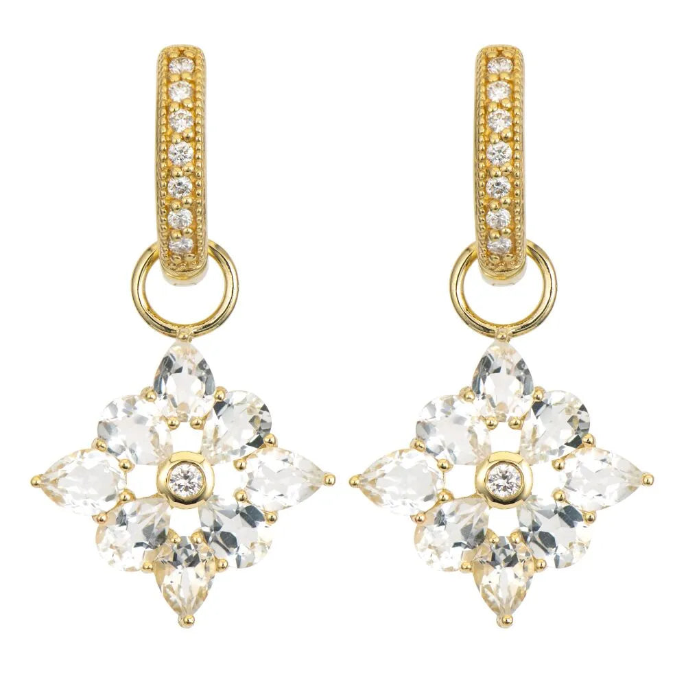 18K Yellow Gold Provence Four Petal White Topaz Earring Charms (0.04ct Diamonds)