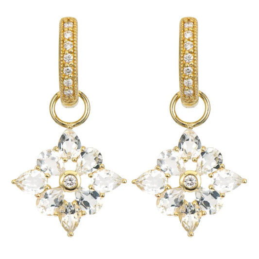 18K Yellow Gold Provence Four Petal White Topaz Earring Charms (0.04ct Diamonds)