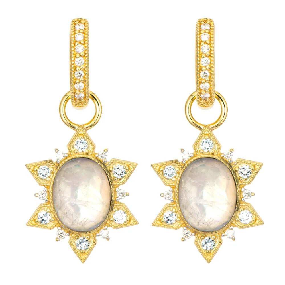 18K Yellow Gold Moroccan Moonstone & Diamond Sunburst Earring Charms
