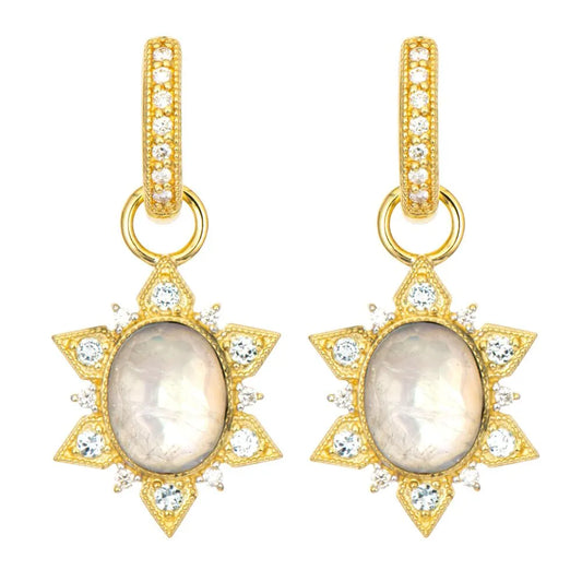 18K Yellow Gold Moroccan Moonstone & Diamond Sunburst Earring Charms