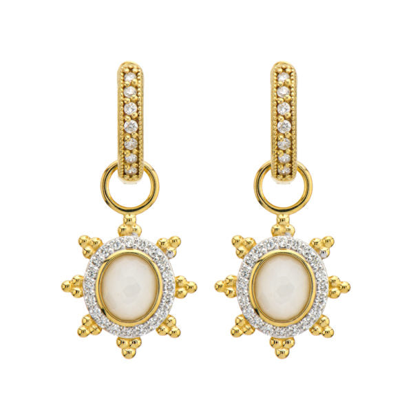 18K Yellow Gold Provence Pave Halo Trio Sunburst Earring Charms (0.20ct)