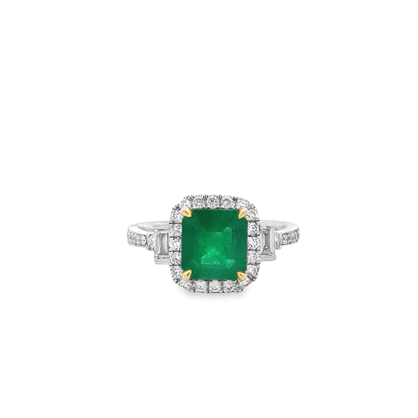 18K White Gold Colombia Emerald & Diamond Fashion Ring